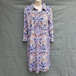 Talbots Paisley Popover 3/4 Sleeve pullover Midi Shirt Dress L Colorful Collared